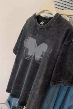 Y2K Aesthetic Butterfly Print Plus Size T-Shirt - Trendy 90S Grunge Street Fashion Top