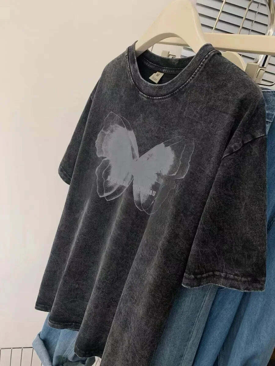 Y2K Aesthetic Butterfly Print Plus Size T-Shirt - Trendy 90S Grunge Street Fashion Top