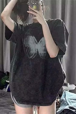Y2K Aesthetic Butterfly Print Plus Size T-Shirt - Trendy 90S Grunge Street Fashion Top