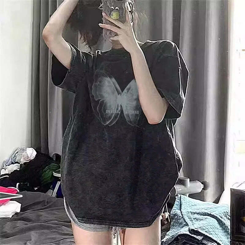 Y2K Aesthetic Butterfly Print Plus Size T-Shirt - Trendy 90S Grunge Street Fashion Top