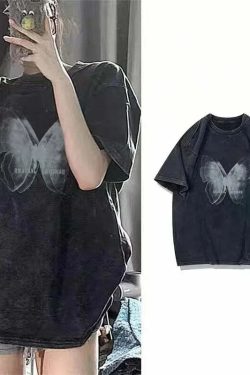 Y2K Aesthetic Butterfly Print Plus Size T-Shirt - Trendy 90S Grunge Street Fashion Top