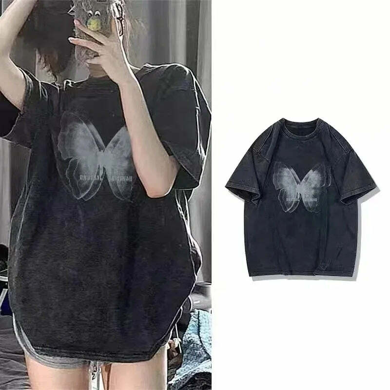 Y2K Aesthetic Butterfly Print Plus Size T-Shirt - Trendy 90S Grunge Street Fashion Top