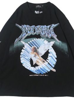 Y2K Angel Print Sweatshirt - Retro 90S Grunge, Summer Y2K Outfits, Pastel Goth Fashion