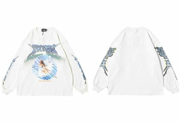 Y2K Angel Print Sweatshirt - Retro 90S Grunge, Summer Y2K Outfits, Pastel Goth Fashion