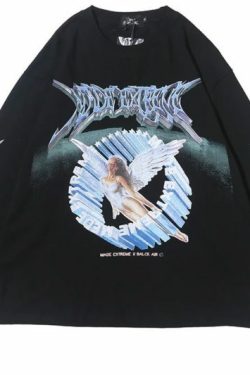 Y2K Angel Print Sweatshirt - Retro 90S Grunge, Summer Y2K Outfits, Pastel Goth Fashion