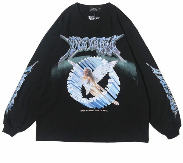 Y2K Angel Print Sweatshirt - Retro 90S Grunge, Summer Y2K Outfits, Pastel Goth Fashion