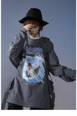 Y2K Angel Print Sweatshirt - Retro 90S Grunge, Summer Y2K Outfits, Pastel Goth Fashion