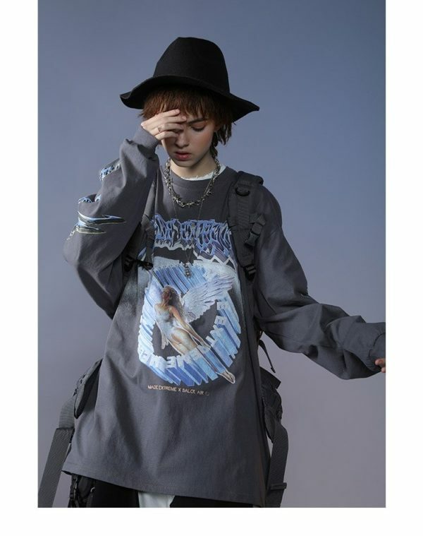 Y2K Angel Print Sweatshirt - Retro 90S Grunge, Summer Y2K Outfits, Pastel Goth Fashion