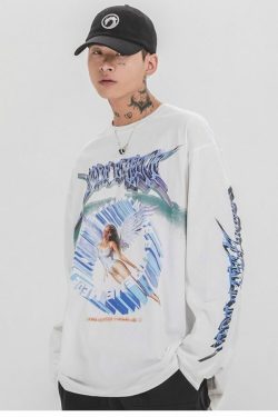 Y2K Angel Print Sweatshirt - Retro 90S Grunge, Summer Y2K Outfits, Pastel Goth Fashion