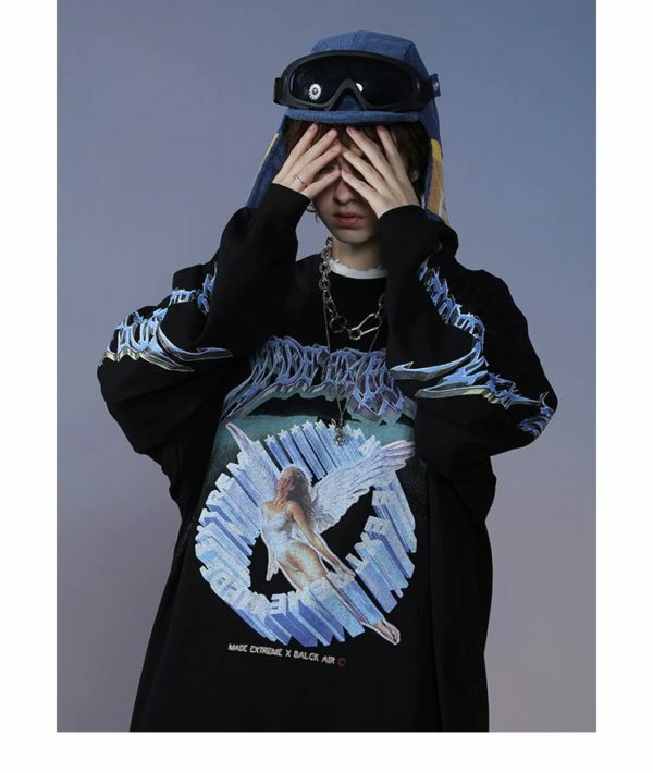 Y2K Angel Print Sweatshirt - Retro 90S Grunge, Summer Y2K Outfits, Pastel Goth Fashion