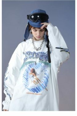 Y2K Angel Print Sweatshirt - Retro 90S Grunge, Summer Y2K Outfits, Pastel Goth Fashion
