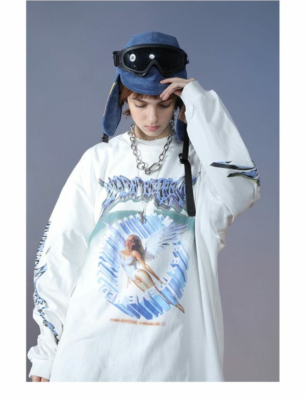 Y2K Angel Print Sweatshirt - Retro 90S Grunge, Summer Y2K Outfits, Pastel Goth Fashion