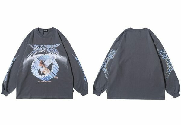 Y2K Angel Print Sweatshirt - Retro 90S Grunge, Summer Y2K Outfits, Pastel Goth Fashion
