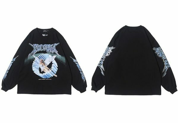Y2K Angel Print Sweatshirt - Retro 90S Grunge, Summer Y2K Outfits, Pastel Goth Fashion