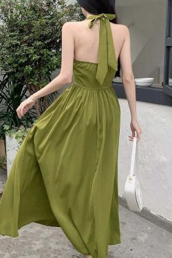 Y2K Avocado Green Long Skirt - Elegant Spring Festival Dress, Retro 90S Grunge Fashion