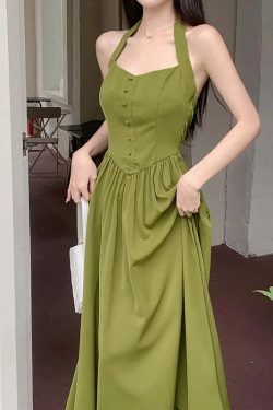 Y2K Avocado Green Long Skirt - Elegant Spring Festival Dress, Retro 90S Grunge Fashion