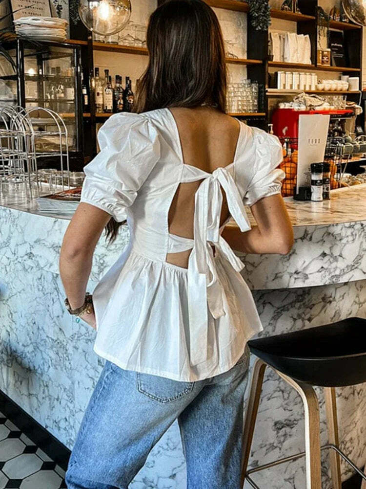 Y2K Backless Short Sleeve Top - Casual Lace-Up Grunge Streetwear, 90S Summer Chic Fashion