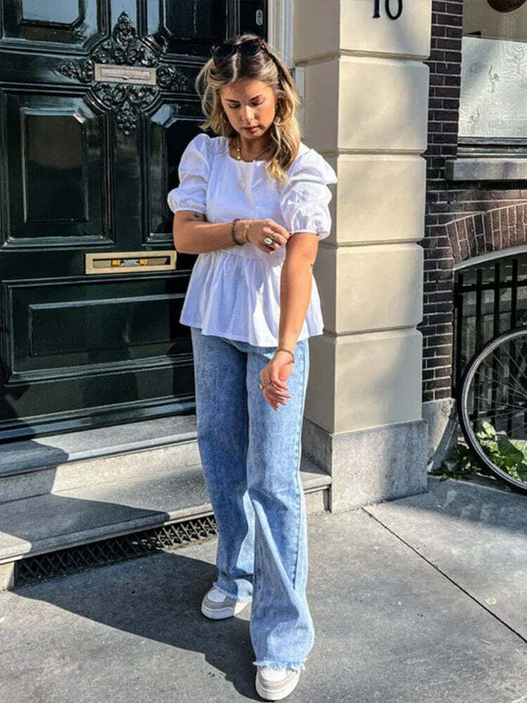 Y2K Backless Short Sleeve Top - Casual Lace-Up Grunge Streetwear, 90S Summer Chic Fashion