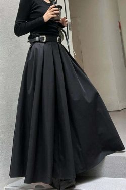 Y2K Black Pleated Maxi Skirt - High Waist, Spring & Autumn Retro 90S Grunge Fashion For Women