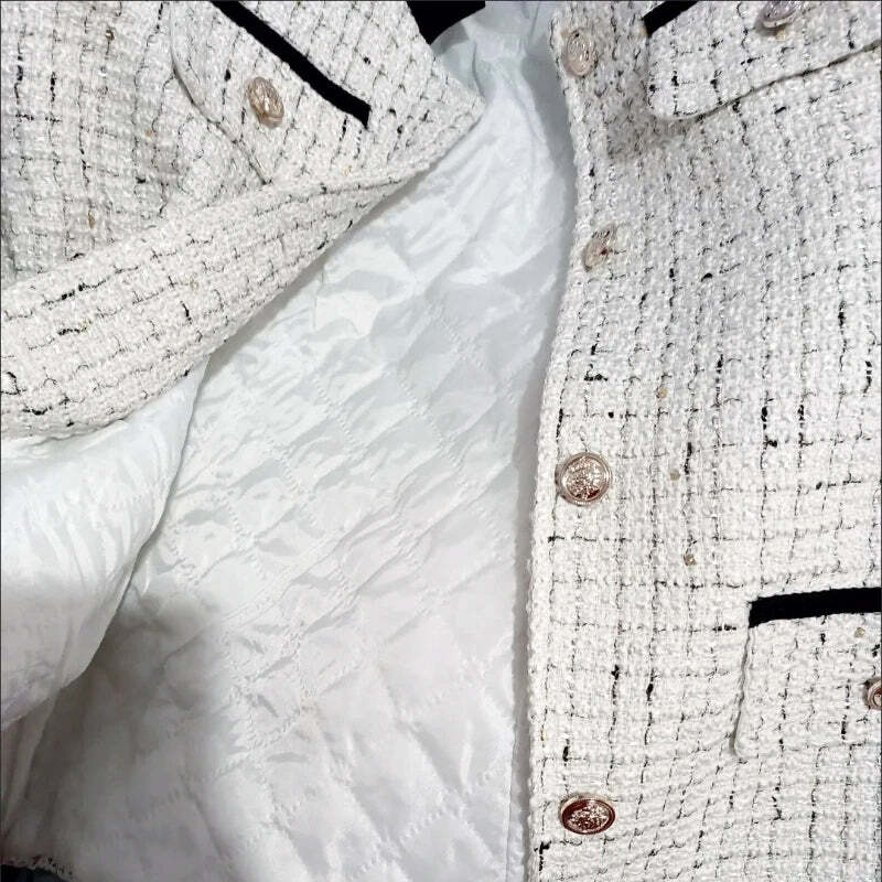 Y2K Blue Tweed Knitted Coat - French Style Overcoat, Grunge 90S Fashion, Retro Short Jacket