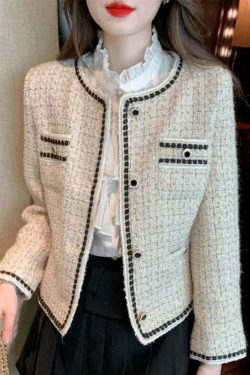 Y2K Blue Tweed Knitted Coat - French Style Overcoat, Grunge 90S Fashion, Retro Short Jacket