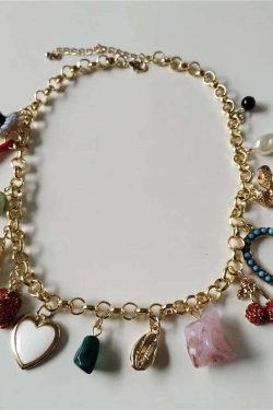 Y2K Boho Ethnic Statement Choker Necklace & Bracelet Set - Vintage 90S Grunge Golden Chain