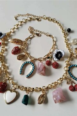 Y2K Boho Ethnic Statement Choker Necklace & Bracelet Set - Vintage 90S Grunge Golden Chain