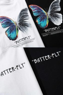 Y2K Butterfly Shirt - Retro 90S Grunge, Summer Outfits, Pastel Goth, Y2K Club & Party Fashion