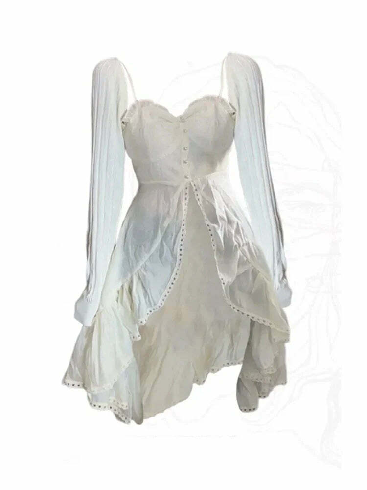 Y2K Chiffon 2-Piece Skirt Set: Sexy Strap Dress & Beige Ruched Top - Retro 90S Summer Fashion Y2K Chiffon 2-Piece Skirt Set: Sexy Strap Dress & Beige Ruched Top - Retro 90S Summer Fashion