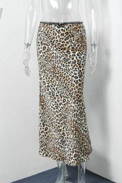 Y2K Chiffon Leopard Split Skirt - Vintage High Waist, Summer Chic, Grunge Streetwear Fashion