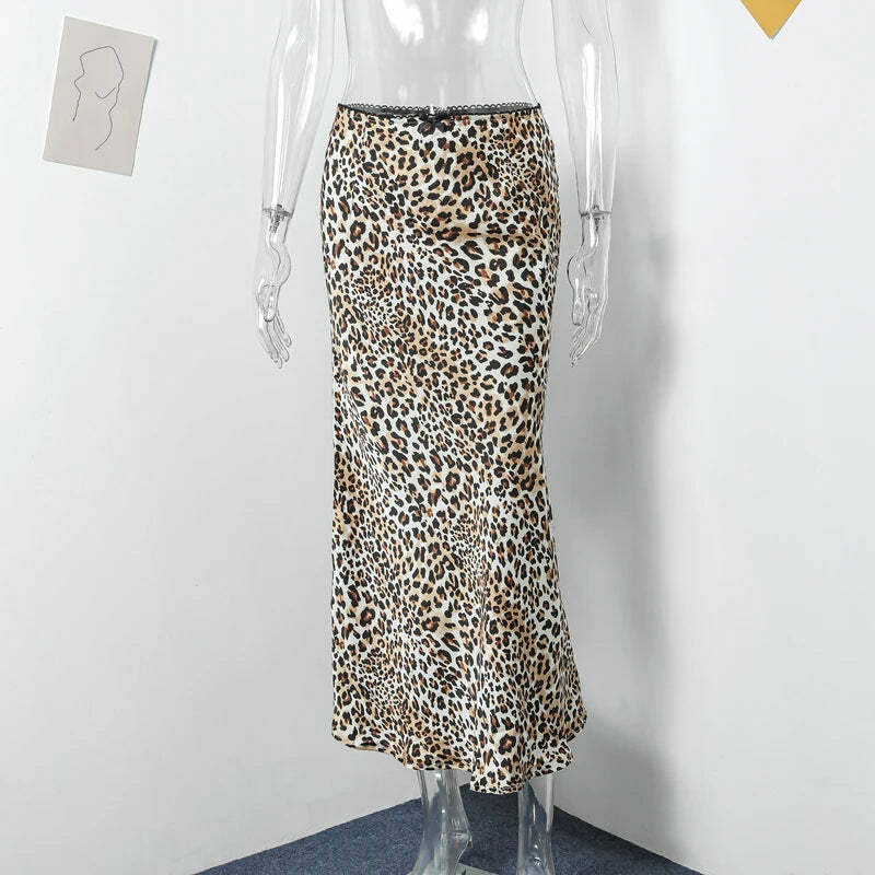Y2K Chiffon Leopard Split Skirt - Vintage High Waist, Summer Chic, Grunge Streetwear Fashion