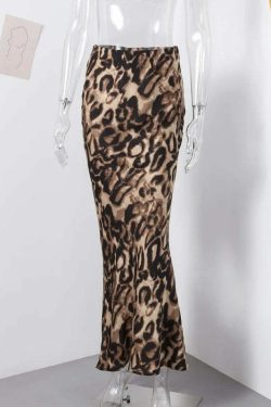 Y2K Chiffon Leopard Split Skirt - Vintage High Waist, Summer Chic, Grunge Streetwear Fashion