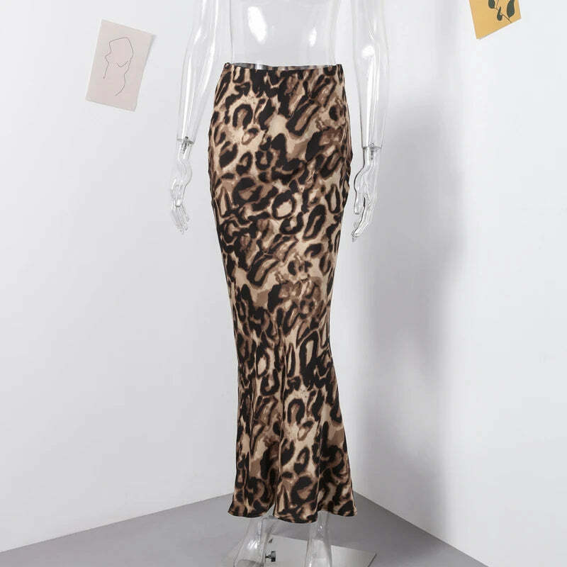 Y2K Chiffon Leopard Split Skirt - Vintage High Waist, Summer Chic, Grunge Streetwear Fashion