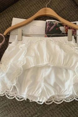 Y2K Coquette Bow White Mini Skirt - Kawaii Lace Ruffles Patchwork A-Line Skirt With Shorts