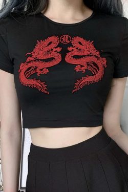 Y2K Dragon Crop Top - 90S Grunge, Retro Summer Outfit, Y2K Party, Club, And Popstar Fashion