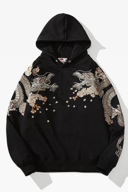 Y2K Dragon Embroidered Hoodie - 90S Grunge, Retro Style, Y2K Fashion, Summer & Party Outfits