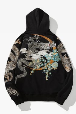 Y2K Dragon Embroidered Hoodie - 90S Grunge, Retro Style, Y2K Fashion, Summer & Party Outfits