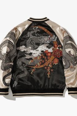 Y2K Dragon Embroidered Jacket - 90S Grunge, Retro Style, Y2K Fashion, Summer & Party Outfits