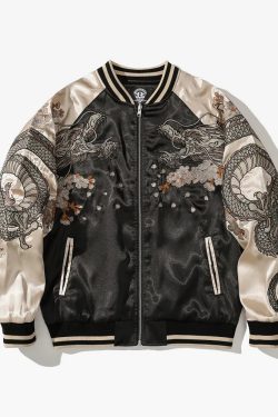 Y2K Dragon Embroidered Jacket - 90S Grunge, Retro Style, Y2K Fashion, Summer & Party Outfits