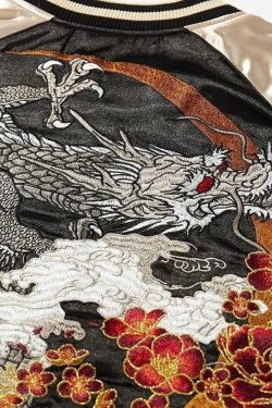 Y2K Dragon Embroidered Jacket - 90S Grunge, Retro Style, Y2K Fashion, Summer & Party Outfits
