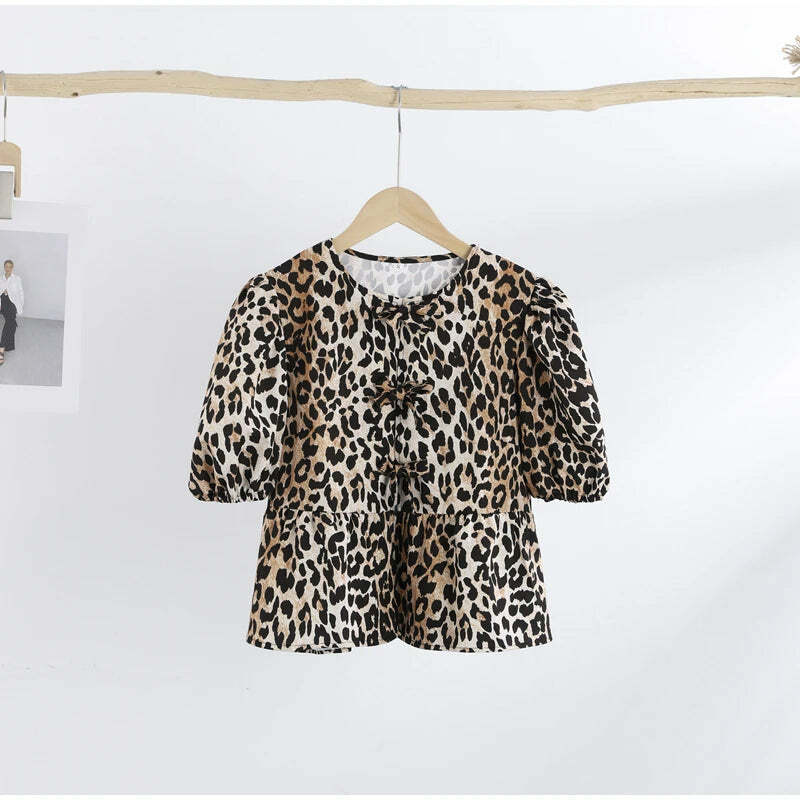 Y2K Fashion Print Lace-Up Hollow Out Puff Sleeve Top - Sexy Grunge Summer Streetwear Tee Y2K Fashion Print Lace-Up Hollow Out Puff Sleeve Top - Sexy Grunge Summer Streetwear Tee