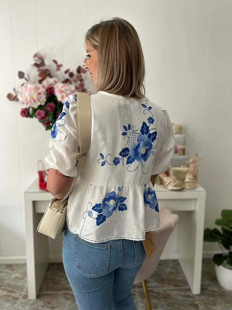 Y2K Fashion Print Lace-Up Hollow Out Puff Sleeve Top - Sexy Grunge Summer Streetwear Tee Y2K Fashion Print Lace-Up Hollow Out Puff Sleeve Top - Sexy Grunge Summer Streetwear Tee