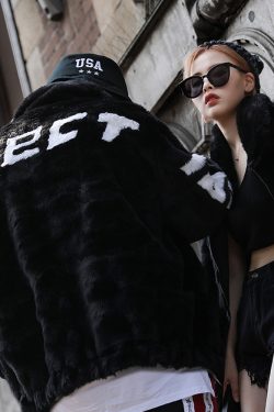 Y2K Faux Fur Bomber Jacket - 90S Grunge, Retro Style, Pastel Goth, Y2K Party & Club Outfits