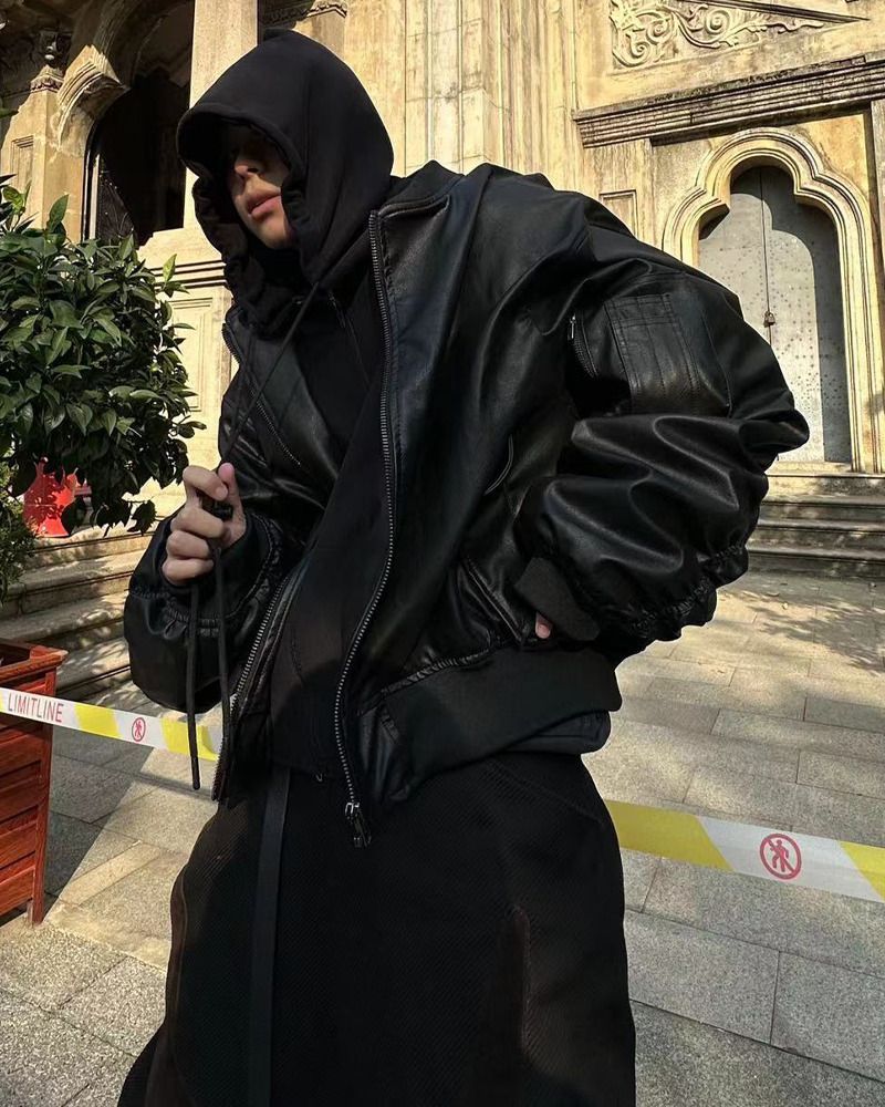 Y2K Faux Leather Oversized Bomber Jacket - 90S Grunge, Retro Style, Y2K Fashion Must-Have Y2K Faux Leather Oversized Bomber Jacket - 90S Grunge, Retro Style, Y2K Fashion Must-Have