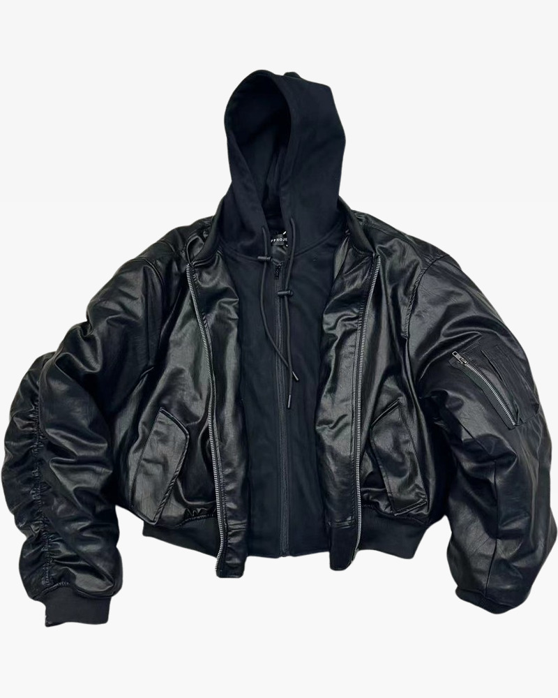 Y2K Faux Leather Oversized Bomber Jacket - 90S Grunge, Retro Style, Y2K Fashion Must-Have Y2K Faux Leather Oversized Bomber Jacket - 90S Grunge, Retro Style, Y2K Fashion Must-Have
