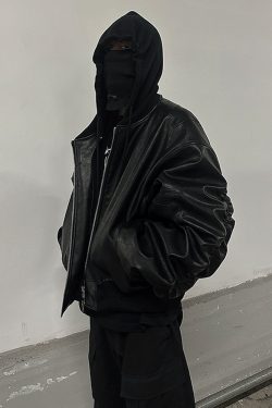 Y2K Faux Leather Oversized Bomber Jacket - 90S Grunge, Retro Style, Y2K Fashion Must-Have