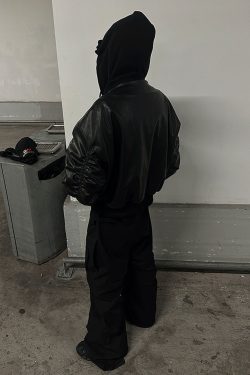 Y2K Faux Leather Oversized Bomber Jacket - 90S Grunge, Retro Style, Y2K Fashion Must-Have