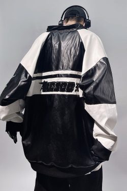 Y2K Faux Leather Racing Jacket - 90S Grunge, Retro Style, Y2K Club & Party Outfits