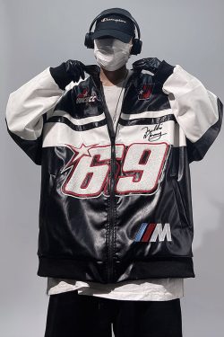 Y2K Faux Leather Racing Jacket - 90S Grunge, Retro Style, Y2K Club & Party Outfits