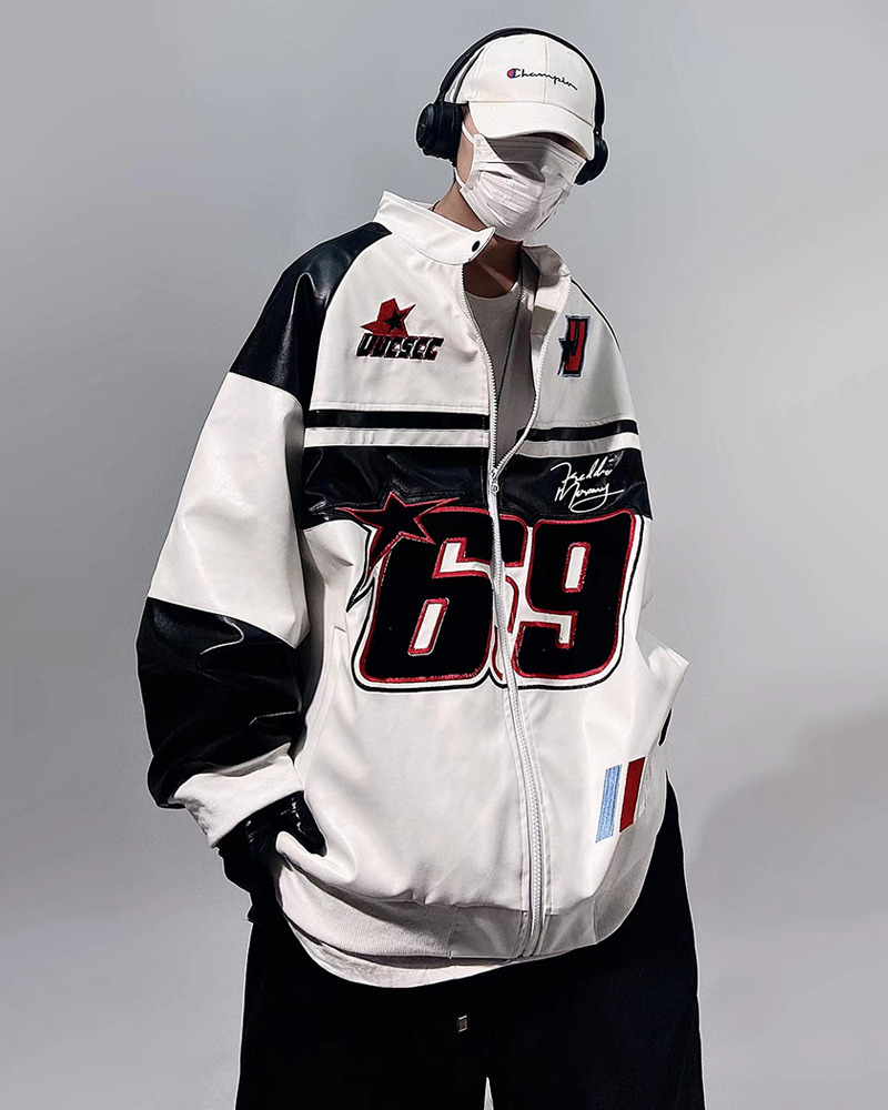 Y2K Faux Leather Racing Jacket - 90S Grunge, Retro Style, Y2K Club & Party Outfits Y2K Faux Leather Racing Jacket - 90S Grunge, Retro Style, Y2K Club & Party Outfits